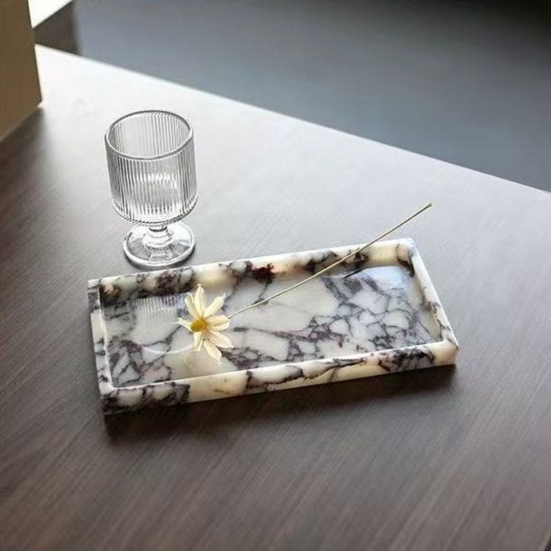 Scented Candle Luxury - Plateau rectangulaire en marbre Violet Cararra